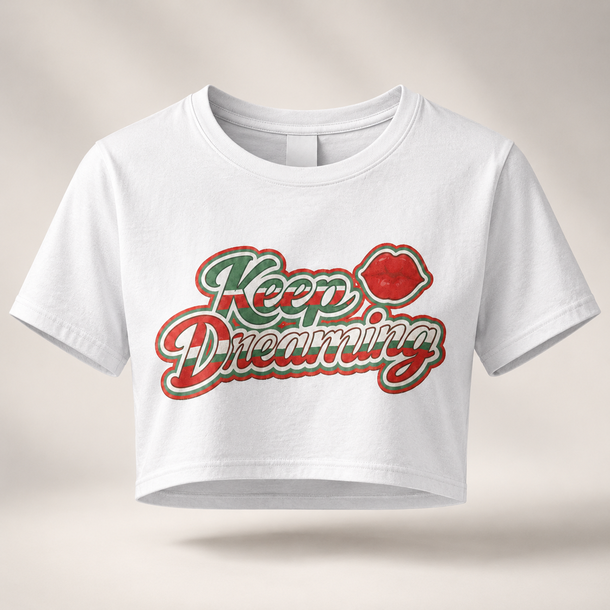 Keep Dreaming White Cropped Graphic Tee | Retro Latina Statement Shirt