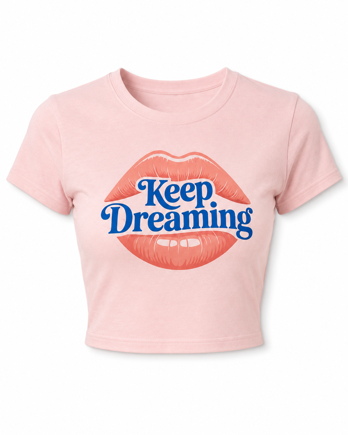 Keep Dreaming Women's Pink Crop Top | Retro Lips Graphic Tee