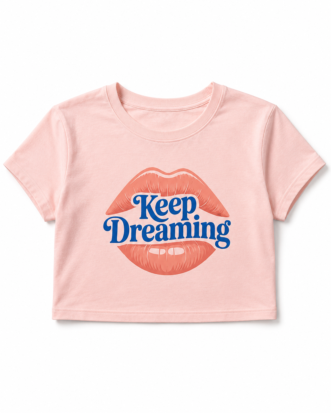 Keep Dreaming Women's Pink Crop Top | Retro Lips Graphic Tee