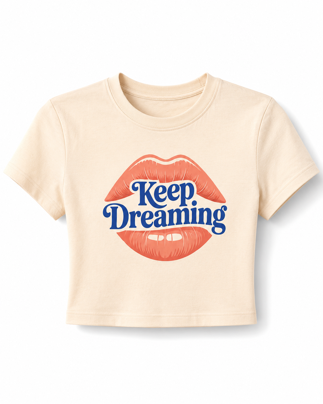 Keep Dreaming Women's Cream Crop Top | Retro Lips Graphic Tee