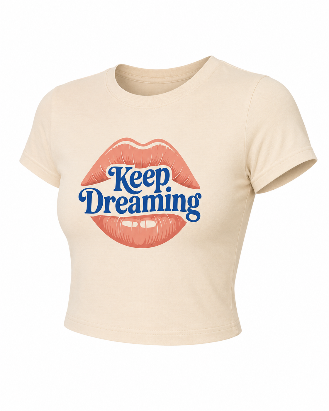 Keep Dreaming Women's Cream Crop Top | Retro Lips Graphic Tee