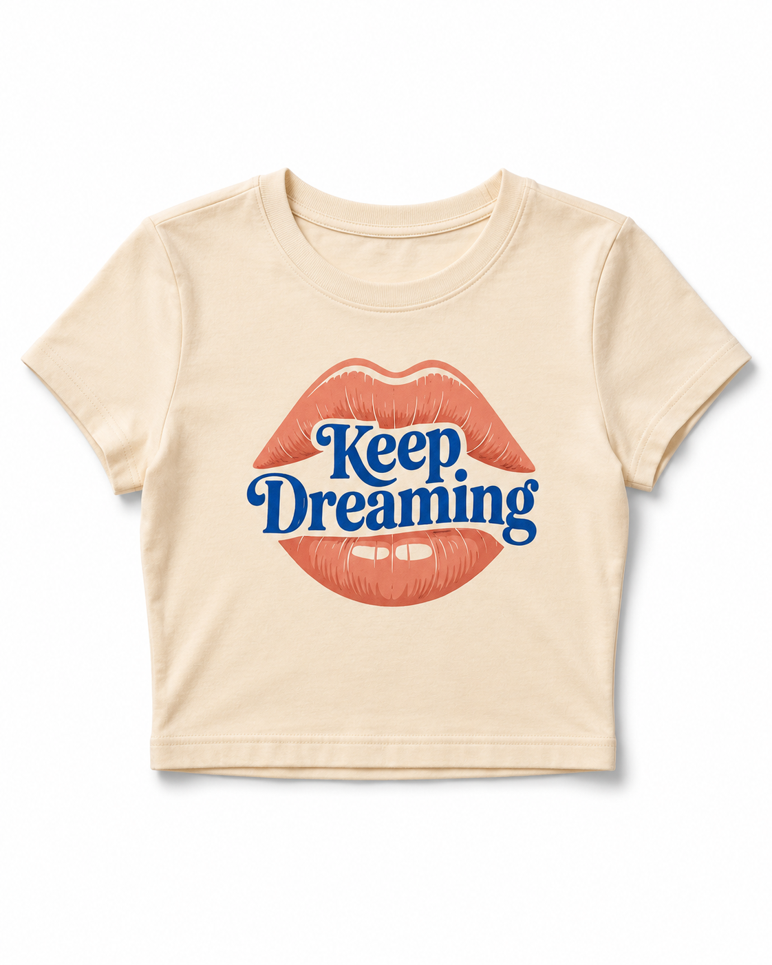Keep Dreaming Women's Cream Crop Top | Retro Lips Graphic Tee