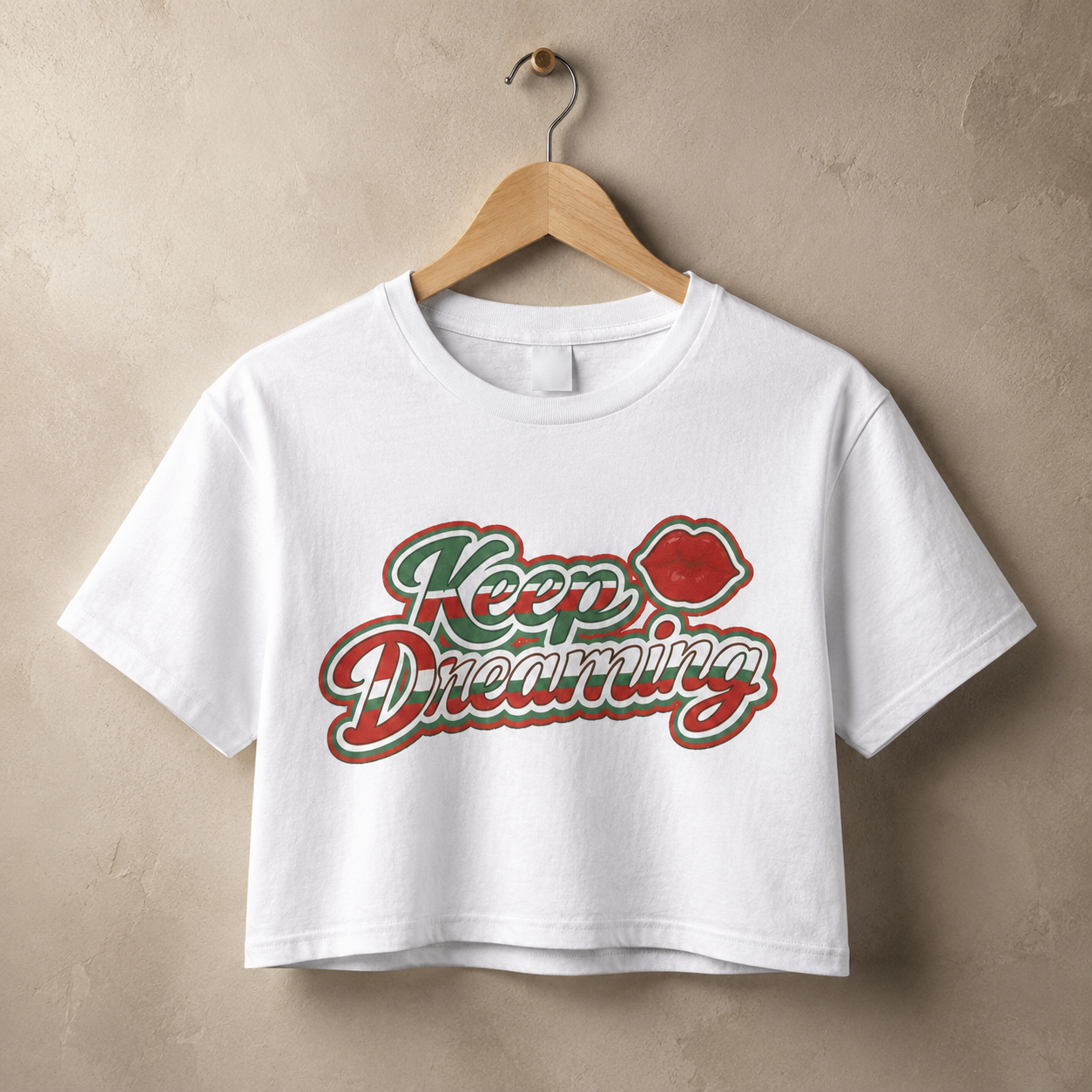 Keep Dreaming White Cropped Graphic Tee | Retro Latina Statement Shirt
