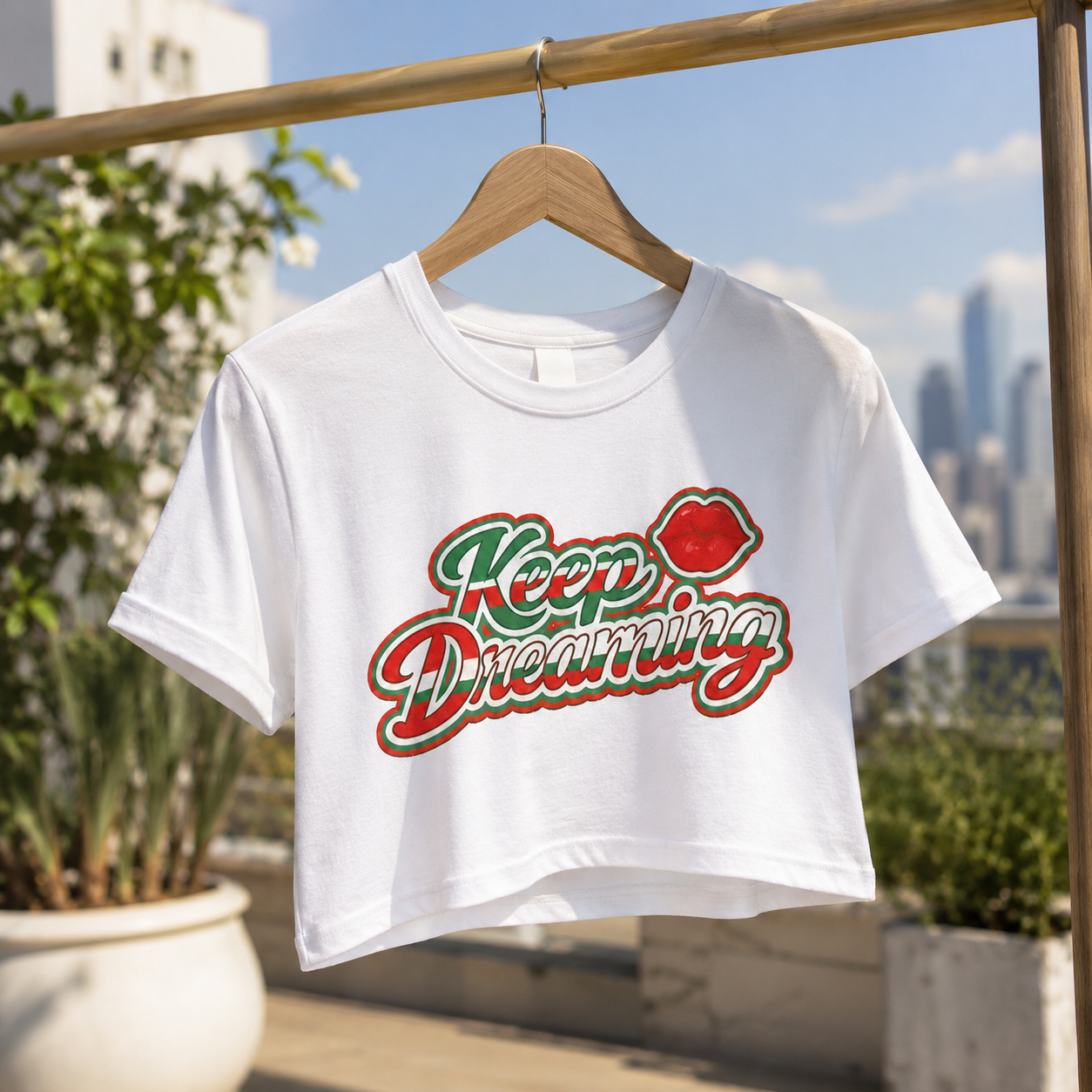 Keep Dreaming White Cropped Graphic Tee | Retro Latina Statement Shirt
