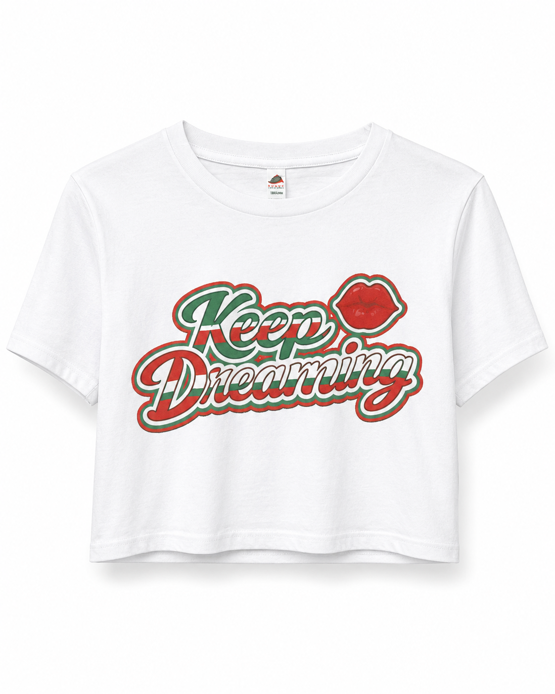 Keep Dreaming White Cropped Graphic Tee | Retro Latina Statement Shirt