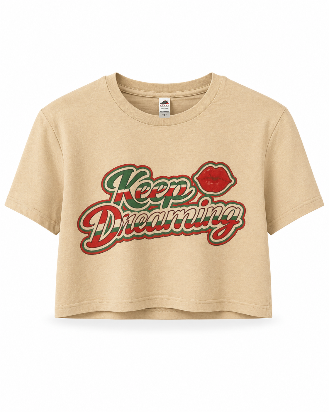 Keep Dreaming Tan Cropped Graphic Tee | Vintage Latina Cultura Shirt